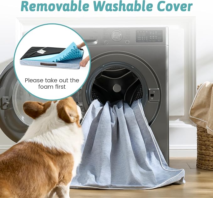 COZY KISS Cooling Orthopedic Dog Bed, Waterproof Egg Crate Foam Pet Bed with Removable Washable Cover, 36x27x3 Inch,Light Blue
