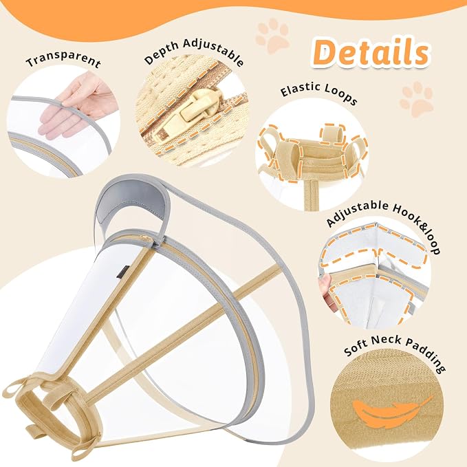 Dog Cone Collar, Clear Recovery Cone to Stop Licking, Adjustable Depth for Large Dogs, E-Collar with Reflective Strip for Night Visibility After Neuter XL