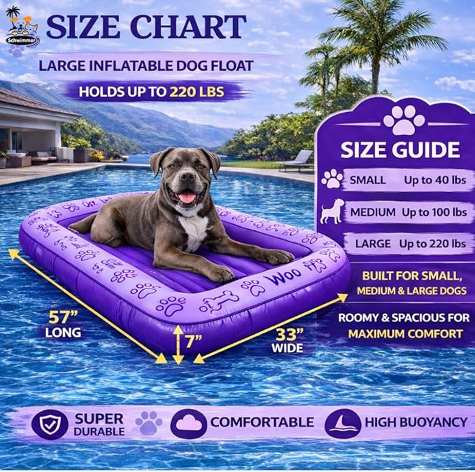 Schwimmer Dog Pool Float – Premium Pool Float for Large Dogs up to 220lbs – Durable & Inflatable Dog Raft for Pool, Lake & Beach – Comfortable & Safe Floating Mat for Summer Fun - Dog Floatie