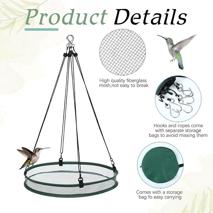 FoldTier 1 Pieces Universal Wild Bird Seed Catcher Hanging Hoop Platform Bird Seed Catcher Tray for Hummingbird Feeders Bee Feeder Outdoor Garden Accessories (16 Inch)