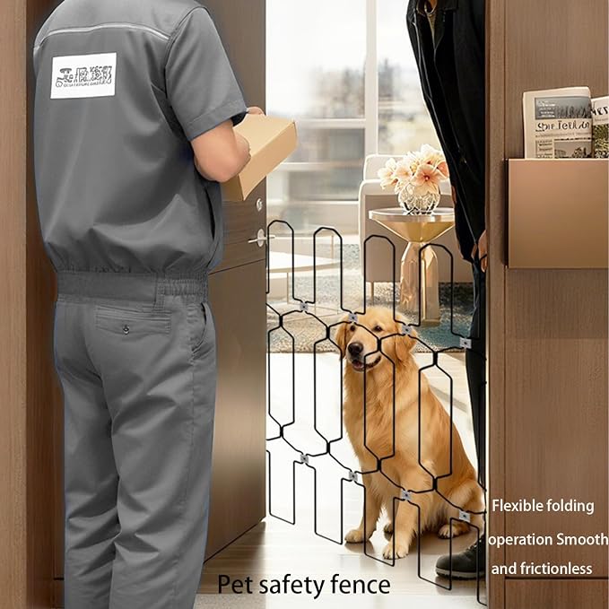 Metal Telescopic gate, 45 inches Wide and 35 inches high, is a Safe pet gate Suitable for Front Doors, RVs, doorways, etc., and is Easy to Install.