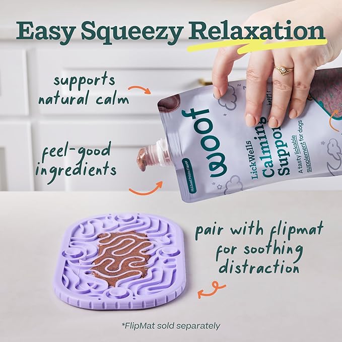 WOOF LickWells Calming Support - Dog Lick Mat Spread and Calming Supplement for Dogs - Promotes Relaxation for Normal Stress -Pairs with FlipMat and LickMat - 12 oz - PB & Sweet Potato Flavor
