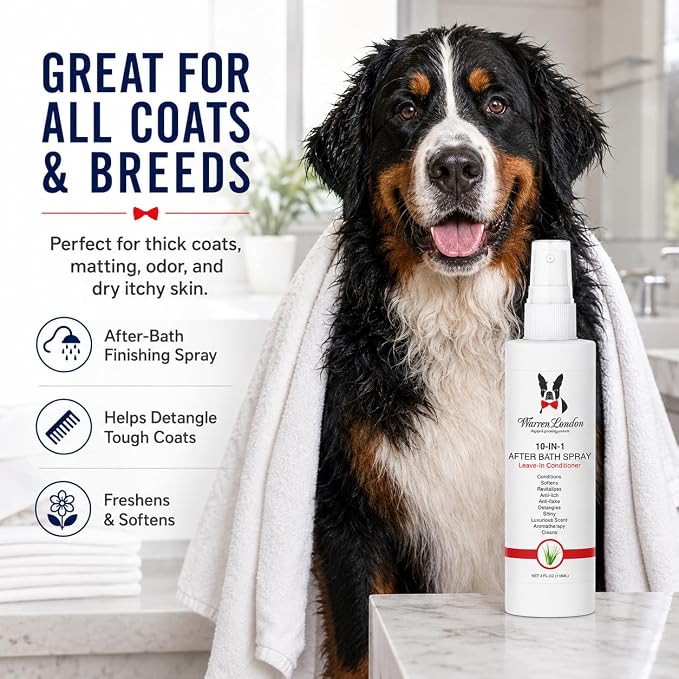 Warren London 10-in-1 After Bath Dog Spray | Dog Leave in Conditioner and Detangler | Pet Grooming Spray with Aloe Vera, Silk Amino Acids and Green Tea Extract | Made in USA | 1gal