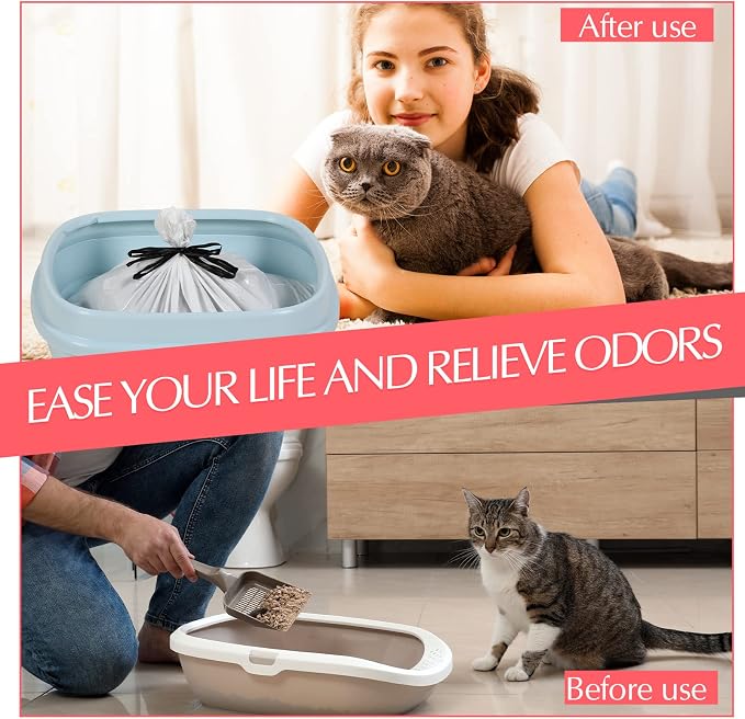 Jutom 42 Count Jumbo Sifting Cat Litter Bags 36 x 18 Inch Extra Large Thick Cat Litter Box Liners with Holes Disposable Thick Scratch Resistant Rubbish Bags Drawstring Rubbish Box Liners