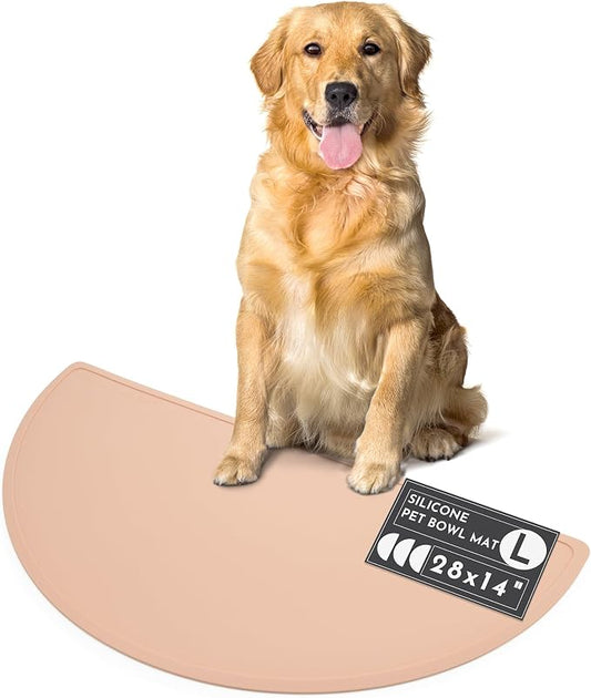 Should We Go? Waterproof Silicone Dog Food Mat – Large Size Non-Slip Pet Bowl Mat, Raised Edge Design, Easy-to-Clean Pet Food Placemat for Dog & Cat Bowls, 28" Across x 14" Deep - Blush