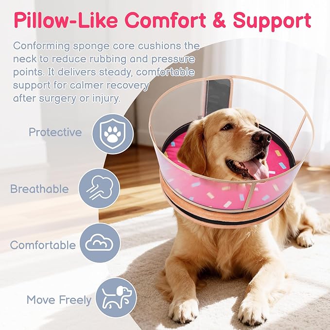 Sponge Dog Cone After Surgery, No Inflation Required Dog Donut Collar to Stop Licking, Inflatable Cone Alternatives for Large Pets, Soft Recovery Collar with Protective Shield (Donut, XXL)
