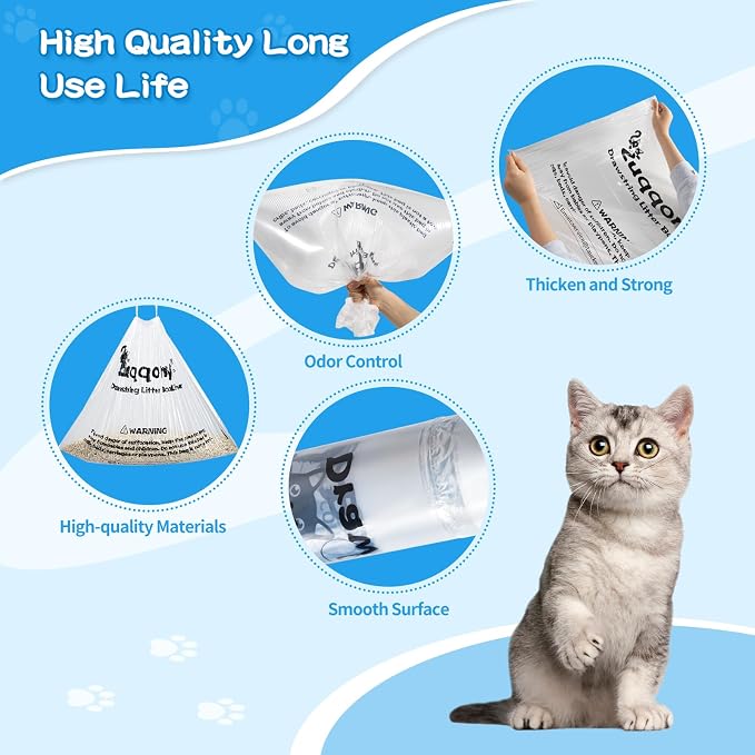 50 Count Drawstring Litter Box Liners Compatible with Litter Robot 4 & 3 - Thickened Leak-Proof Cat Litter Waste Bags, Pre-Separated Clear Design (25.8" x 21"), Odor Control Cat Litter Liners