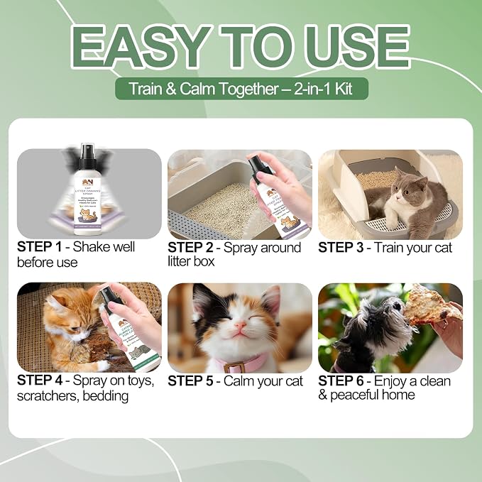 Cats Calming & Litter Training Spray Kit – 2-Pack 150ml Duo, Cat Training Spray with Catnip Calm & Cat Litter Attractant, Helps Stop Cats from Urinating in House, Safe Behavior Aid