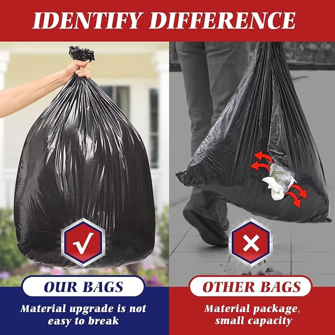 Teivio Black Large Trash Bags 40-45 Gallon 200 Count | Large Multipurpose | Fit 35,39,40,42,44,45 gallon Garbage Bin Liner | Kitchen | Lawn And Leaf Bags Outdoor Yard Waste Bag | Workshops Trash