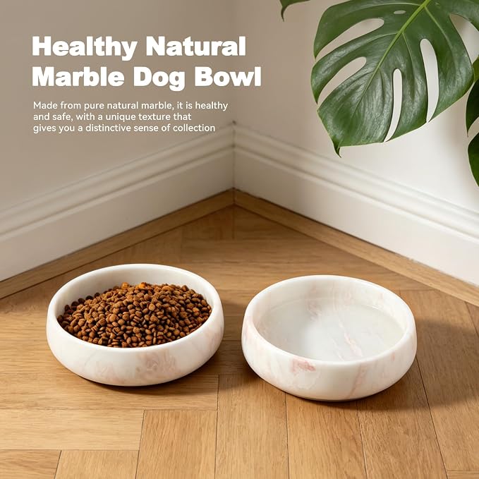 Karibiber Marble Dog Bowl, 6lbs Weighted Dog Food Bowl, Non-Slip Large Heavy Water Bowls, Cute Pink Stone Food and Water Dish for Large Dogs, Natural Marble, Easy to Clean, Holds 6 Cups