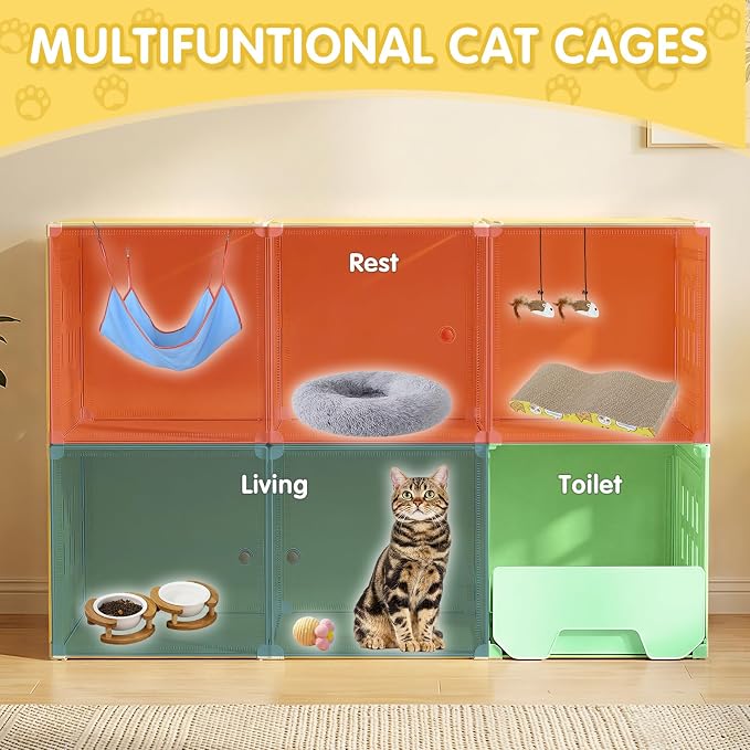 Cat Cage with Litter Box | Detachable Metal, Transparent Window, DIY Zones | Cat Enclosure Indoor Playpen for 1-3 Cats, Ferret, Small Animal Dog Cages 41" L x 18" W x 28" H