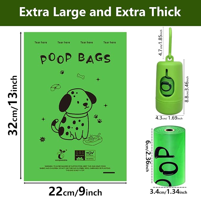 Dog Poop Bags Rolls-Biodegradable dog poop bags, Compostable Dog Waste Bags, ASTM D6400 & EN 13432 Compliant BPI Certified Pet Waste Bags. Earth Friendly 240 waste bag including dispenser