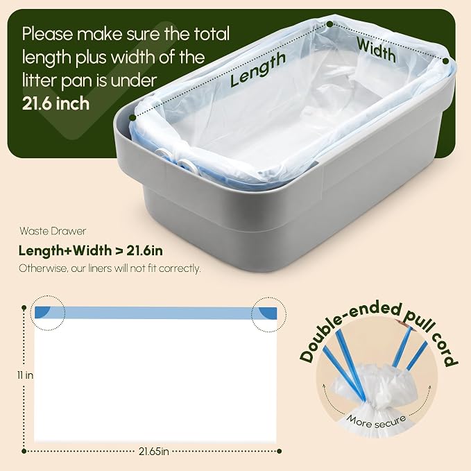 80 Count 21.65" x 11" Cat Litter Box Liners for Self Cleaning Litter Box, Extra Thick Heavy Duty Cat Litter Bags Replacement, 6-8 Gallons of Capacity