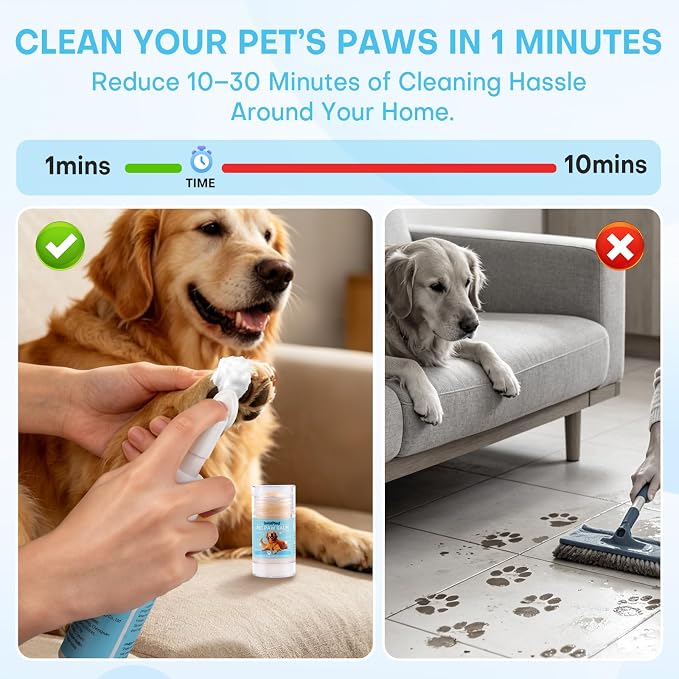 Dog Paw Cleaner Kit with Paw Balm for Dogs, Waterless Foot Cleaner for Muddy Paws, Dirt Removal, Moisturizing Care for Dry Cracked Pads, Includes Towel and 3 Soft Silicone Brushes