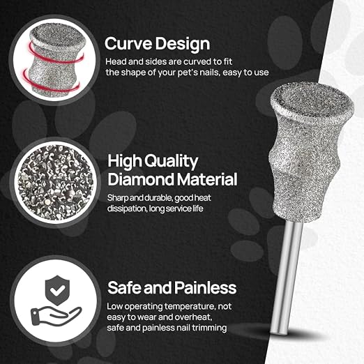 Diamond Dog Nail Grinder Bits - FOCSTOL Diamond Rotory Bit for Dogs&Pets, 5pcs 1/8'' Rotary Nail Grinder Bits for Animals Nail Care (Type B)