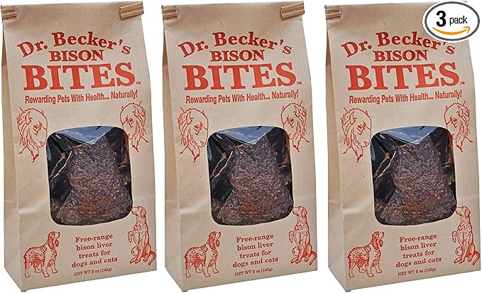 Dr. Becker's Bison Bites | 100% Pure Meat Protein | Grain Free Liver Training Treats for Dogs & Cats, 5 oz (Pack of 3)