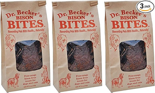 Dr. Becker's Bison Bites | 100% Pure Meat Protein | Grain Free Liver Training Treats for Dogs & Cats, 5 oz (Pack of 3)