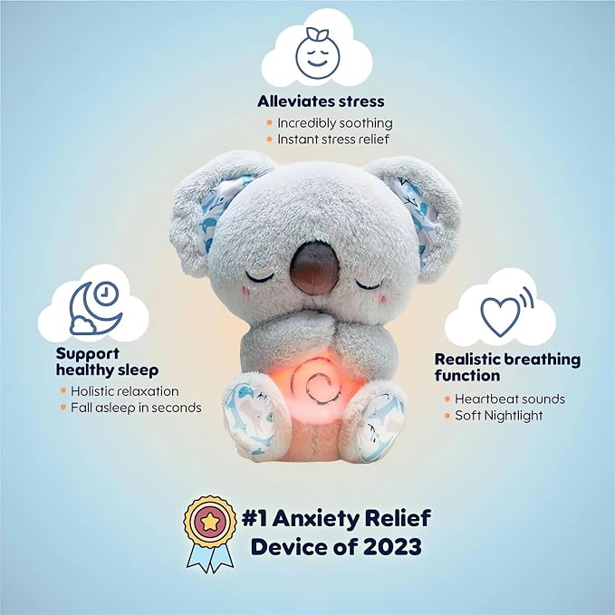 The Relief Koala Sleeping Plush Breathing, Koala Breathing Stuffed Animal Evoraco Soothing Evora Anxiety Relief Koalas Calm Sleeping Buddy Mush Plush with Heartbeat (1PC)