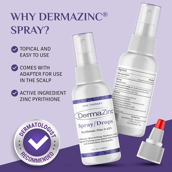 DermaZinc Shampoo with Spray/Drops Set Zinc Therapy for Skin. 1-4 fl. oz. Spray/Drops, 1-16 oz. Shampoo. | 1-4 fl. oz. Spray/Drops, 1-16 oz. Shampoo