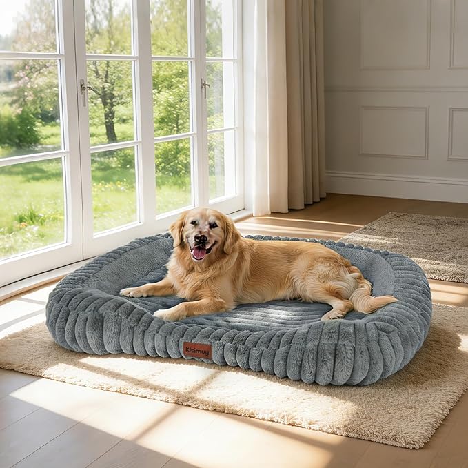 Orthopedic Dog Bed, Memory Foam Bolster Bed for Small Dogs | 43L x 31W x 5.5H, Bolster Sides Design, Washable Cover, Orthopedic Support Structure, Non-Slip Bottom, XXL Dog Bed, Grey