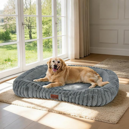 Orthopedic Dog Bed, Memory Foam Bolster Bed for Small Dogs | 43L x 31W x 5.5H, Bolster Sides Design, Washable Cover, Orthopedic Support Structure, Non-Slip Bottom, XXL Dog Bed, Grey