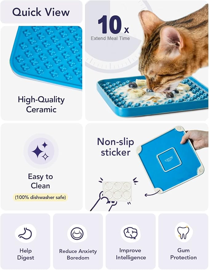 LE TAUCI PET Slow Feeder Dog Bowl, 7.5 Inch Lick Mat for Medium and Large Breed, Anxiety Relief Licking Mat, Puzzle Feeder for Peanut Butter, Treats, Pet Enrichment Toys, Cross Blue