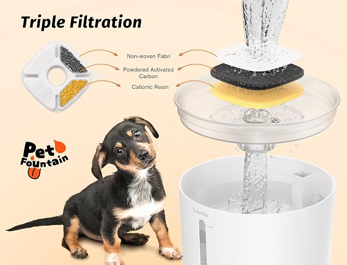 Cat Water Fountain, 85oz/2.5L Pet Water Fountain Indoor, Automatic Dog Water Dispenser with Switchable LED Lights, 2 Replacement Filters for Cats, Dogs, Pets (White)