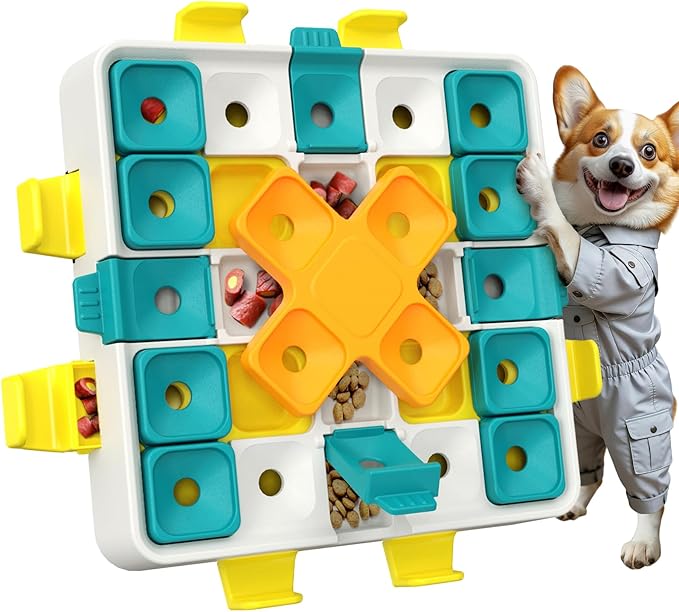KADTC XL Size 2-Levels, 4 Ways, Dog Puzzle Toy, Mental Stimulation for Dogs | 4 puzzle actions and 2 levels deliver longer, advanced mental stimulation with drawers, slide lids, flip lids, and rotation.