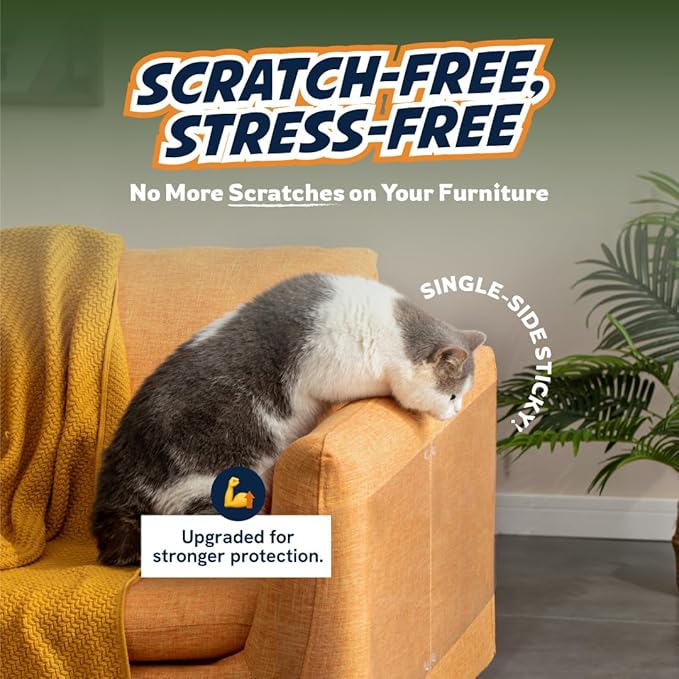 12 Pack Cat Scratch Furniture Protector Sheets – Clear Couch & Sofa Guard from Cat Claws – Easy Apply, Removable, with Twist Pins (6 XL + 6 Large)