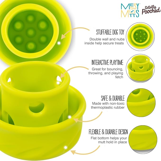 Messy Mutts Totally Pooched Puzzle 'n Play Mushroom | Stuffable Treat Toy for Dogs |Durable TPR | 4” x 3.5” (Large) Dog Toy | Green