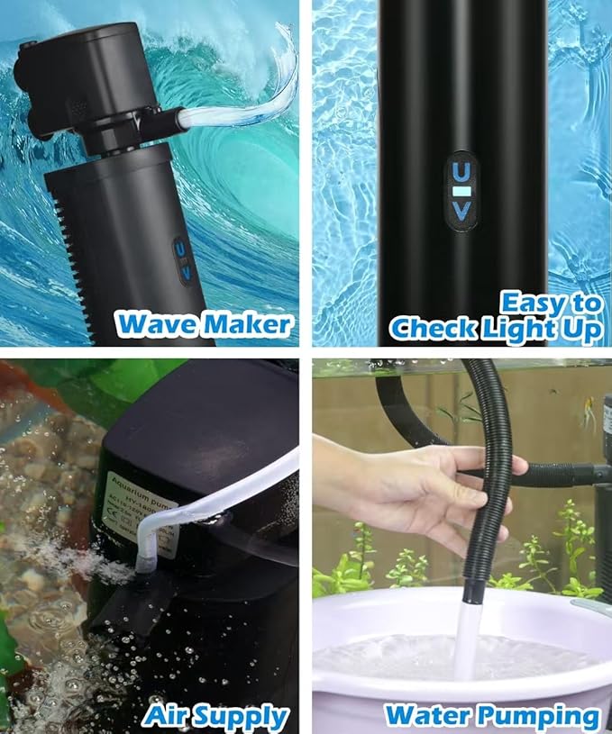 COOSPIDER Aquarium Filter U-Very Suitable for 20-75 Gallon Tank, 30 Gallon Fish Tank Water Filter for Green Water Control, Internal Submersible Pump Filtration System, Fish Filters for Aquariums