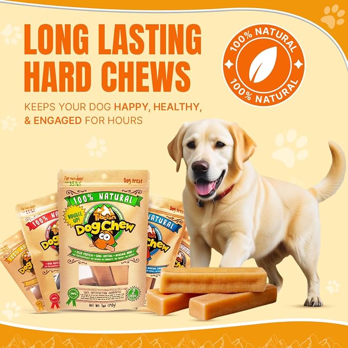 Tibetan Dog Chew Yak Cheese Sticks - Natural Handmade Treats for Large Dogs, Long-Lasting, Easy to Digest with No Additives, Rawhide, Grains, or Gluten, Perfect for Aggressive Chewers, 5 Chews