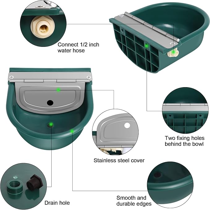 Automatic Water Dispenser for Dogs, Plastic Automatic Dog Water Dispenser Livestock Waterer with 2 Float Valves Quick Connector, for Auto Dog Water Dispenser Water Toughs for Livestock