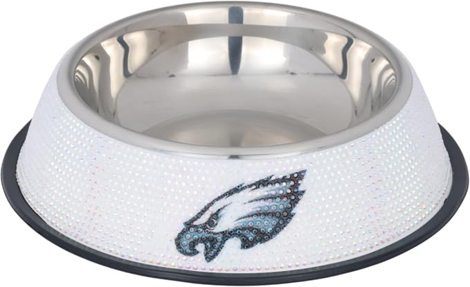 The Memory Company Officially Licensed Stainless Steel Pet Bowl, Premium Bling Team Logo Dog & Cat Food & Water Dish, Non-Slip Rubber Base, for Large/Small Breeds