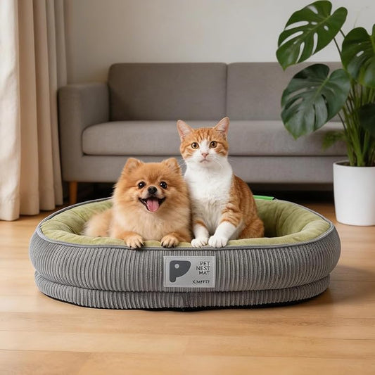 Washable Pet Cat Dog Bed Small Medium,Memory Foam Calming Pet Puppy Dog Crate Beds Cushion for Small Medium Dogs Indoor Cats Crate,Pet Dog Cat Crate Mat with Detachable Bottom and Bolster Cushion