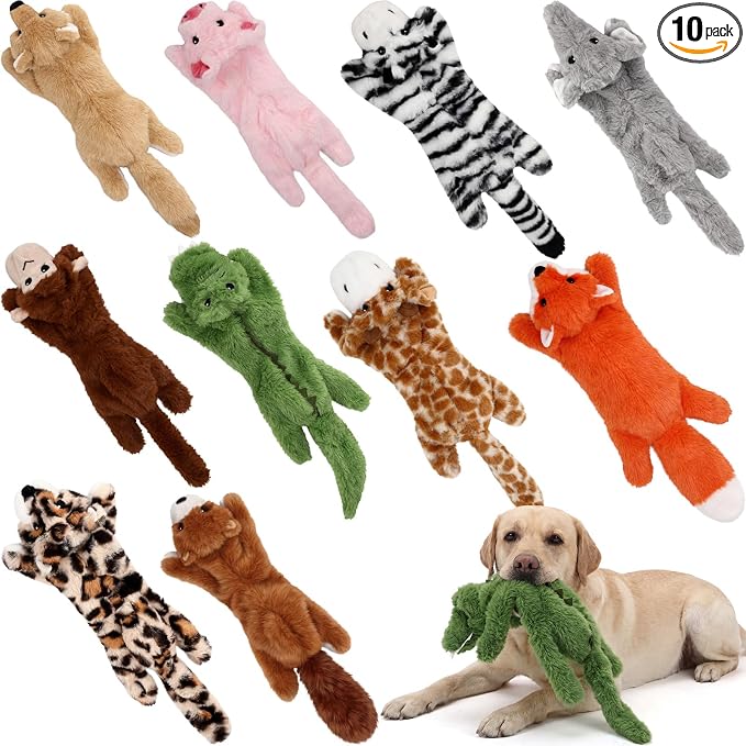 Sratte 10 Pcs Soft Dog Squeaky Toys No Stuffing Crinkle Dog Toy for Aggressive Chewers Durable Plush Teething Puppy Squeak Animals Chew for Small Medium Large Pets, 10 Styles (Cute Style)