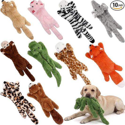 Sratte 10 Pcs Soft Dog Squeaky Toys No Stuffing Crinkle Dog Toy for Aggressive Chewers Durable Plush Teething Puppy Squeak Animals Chew for Small Medium Large Pets, 10 Styles (Cute Style)