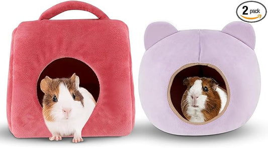 YUEPET Guinea Pig Bed 2 Pack, Washable Guinea Pig Cage Accessories Small Animal Bed Hideout for Guinea Pigs Chinchillas Hamsters Hedgehogs (Handbag and Bear)