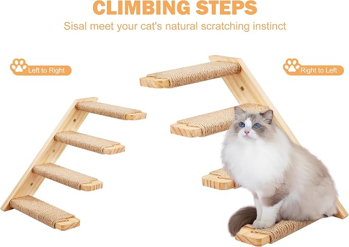 Wall Furniture Set, Including Floating Shelf Climbing Step, Wall Tree, Hammock, Mounted for Cat Playing, Sleeping, Climbing