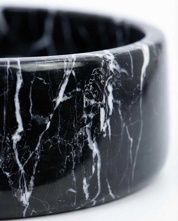 OOBOOB Natural Marble Dog Bowl, 7.4x7.4x2.5 Inch Heavy Non-Slip Pet Food & Water Bowl for Large Medium Small Dogs and Cats, Stylish Modern Marble Design for Feeding Station & Home Decor