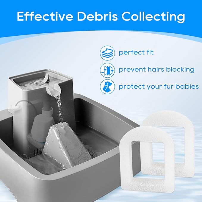 18PCS Cat Water Fountain Filter Compatible with Petsafe Water Fountain for Drinkwell Pet Fountain Filters, Replacement Foam Filters for 360 Pet Fountain Seaside Pagoda 1/2 Gallon Fountains