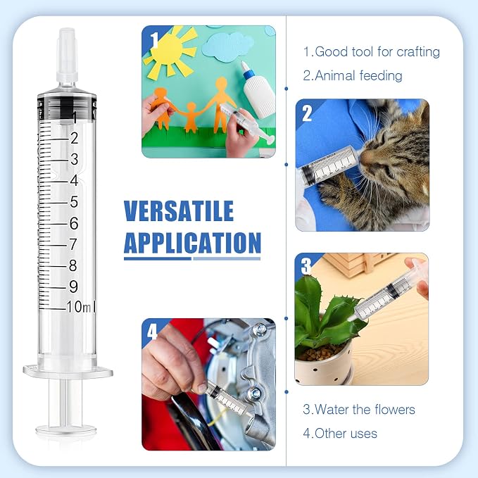 Zhengmy 100 Pack Bulk Plastic Syringe with Luer Slip Tip, Individually Sterile Sealed, Liquid Oral Syringe with Measure Scale No Needle for Pets Feeding(10 ml)