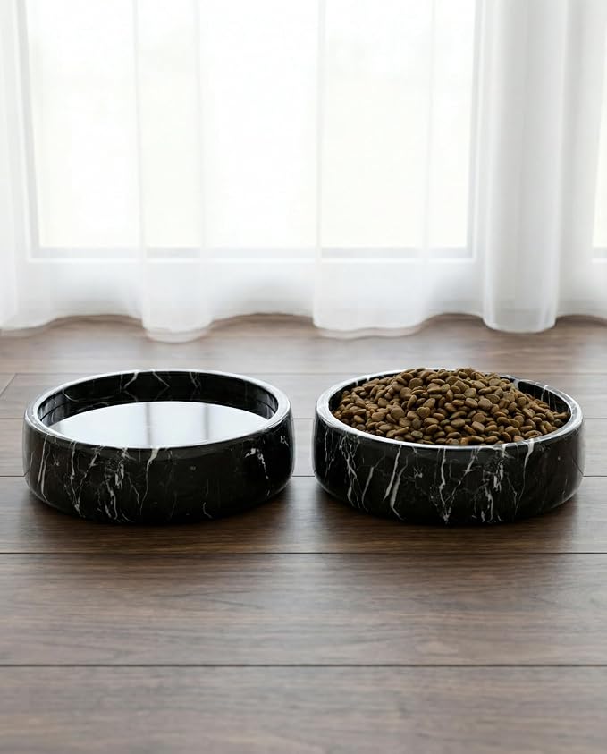 OOBOOB Natural Marble Dog Bowls, Heavy Non-Slip Dog Food Bowl & Pet Bowls for Dogs and Cats, Stylish Modern Design for Feeding Station & Home Decor