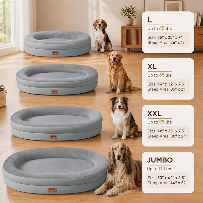 Orthopedic Dog Bed for Medium Dogs, Waterproof Dog Bed with Removable Bolsters, Egg Crate Foam Pet Couch for Medium Size Dog with Machine Washable Cover & Non-Slip Bottom, Silver