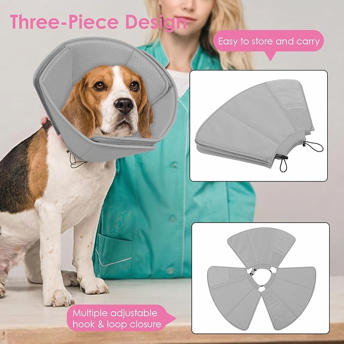AOFITEE Soft Dog Cone Collar Anti-Licking, Dog Cone Alternative After Surgery, Elizabethan Cones for Large Dogs Post-Surgery, Neuter Recovery Pet Dogs E-Collar(Grey,X-Large)