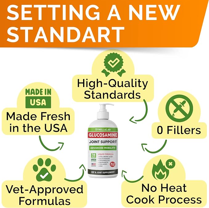 Liquid Glucosamine + Salmon Oil Omega 3 for Dogs Bundle - Joint Pain Relief + Allergy Relief - Chondroitin, MSM, Collagen + Omega 6 9 - EPA&DHA Fatty Acids - Hip&Joint Care - 16oz + 32oz - Made in USA