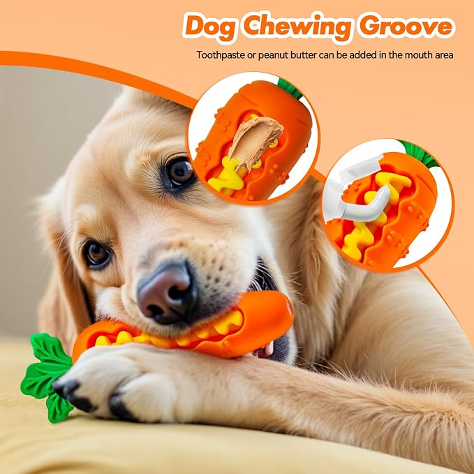 Indestructible Carrot Dog Toy for Aggressive Chewers - Tough Natural Rubber Chew Toy for Boredom, Interactive Treat Toy for Mental Stimulation - Durable Squeaky Toy for Small & Medium Dogs