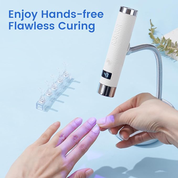 Mini UV Lamp for Gel Nails- Flash Cure Handheld Nail U V Led Curing Light with Stand- Rechargeable Hands-Free Fast Dry UV Lamp with Auto Sensor for Home Manicure and Salon (White)