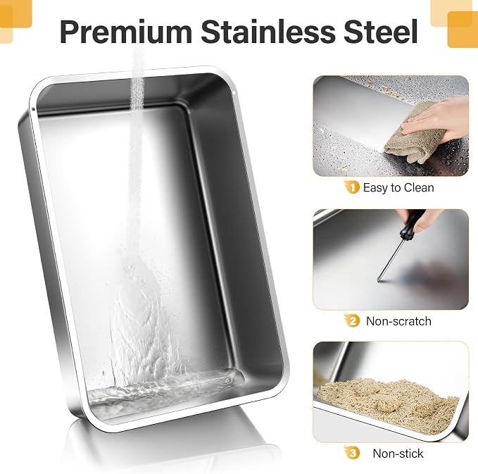 HEGGCOOE Enclosed Stainless Steel Cat Litter Box with Lid，XL Large Metal Cat Box with Drawer for Big Cats,Top Exit Kitty Litter Box Includes Scoop, Filter Pedal,Odor Control, Easy Cleaning
