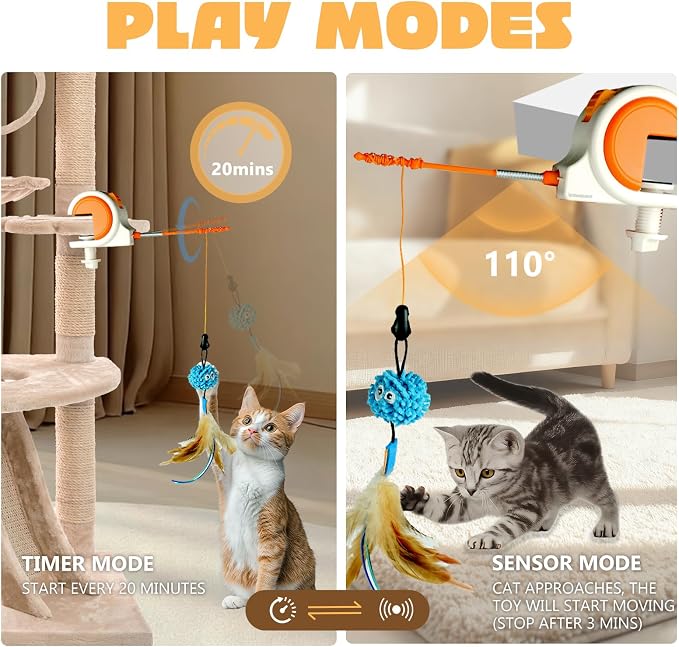 Interactive Cat Toys for Indoor Cats Automatic Electric Flying Bird Feather Wand Toy, Best Kitten & Adult Cat Enrichment Stimulation Toy Hanging Electric Kitty Toys for Bored Cats